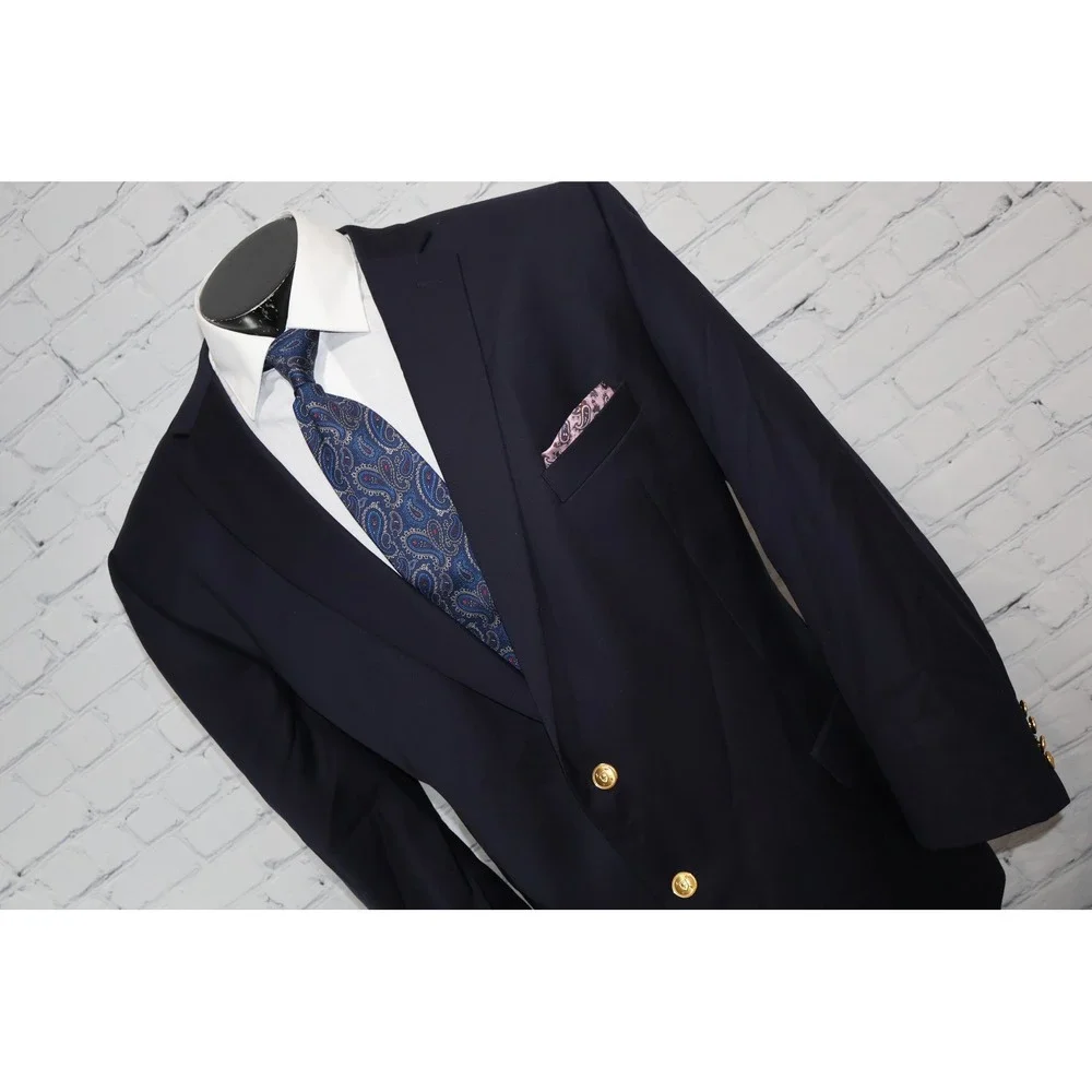 Lauren Ralph Lauren Blazer Mens 48L Navy Blue Wool Two Button Gold Crest